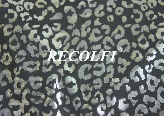 Leopard Silver Foiling Sustainable Knit Activewear Fabric 4 Ways Stretch