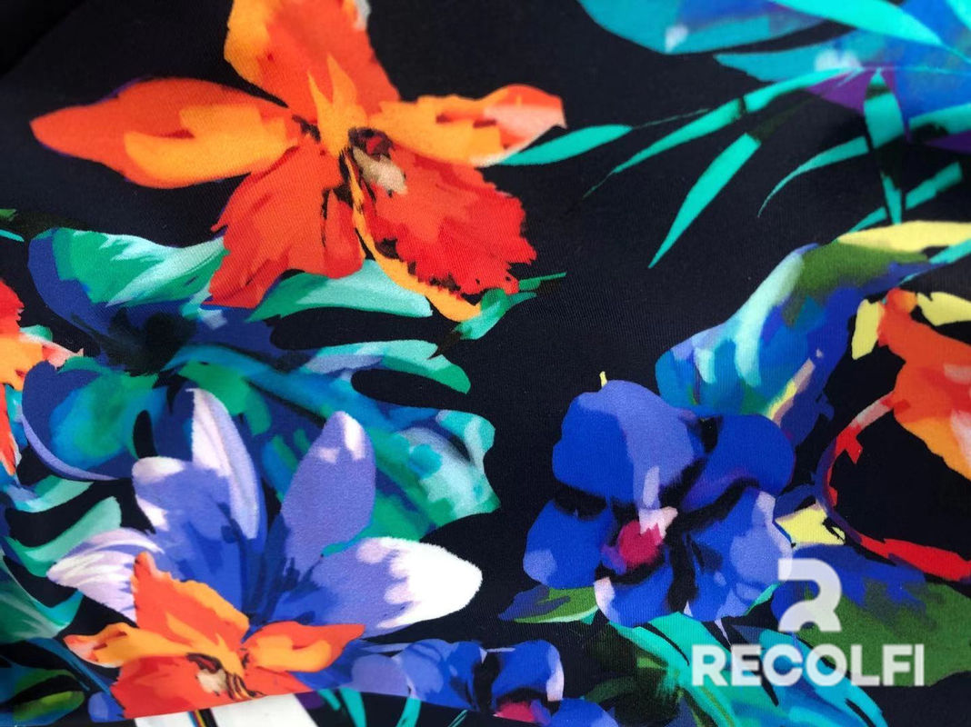 205GSM Recycled Swimwear Fabric Customized Ink Jet Digital Printing Lifelike Floral